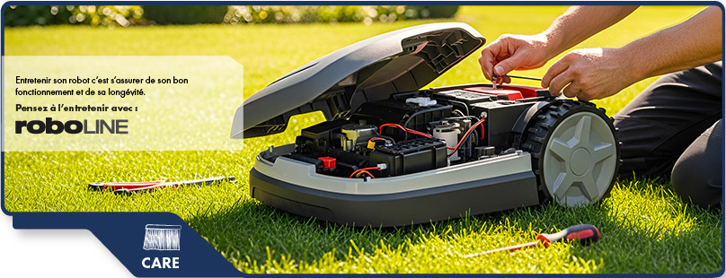 visuel illustrant un robot avec capot ouvert pour illustrer la gamme roboline care